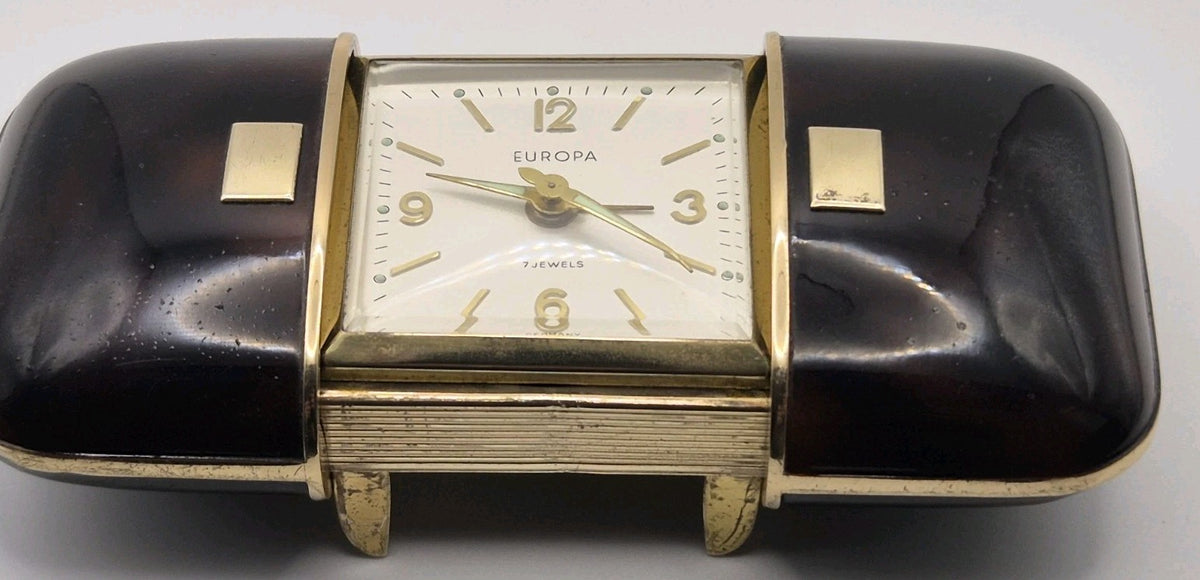 vintage Europa Uhren 7 Jewels mechanical travel alarm clock with a sliding case11