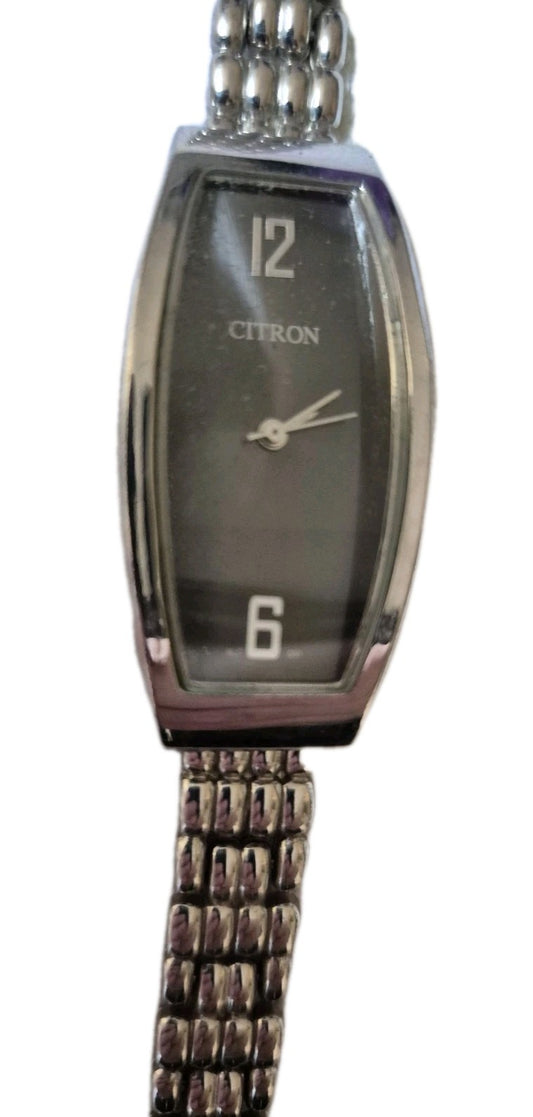 Women's Chrome Silver Tone Rectangle Watch Face By Citron Quartz Movement0