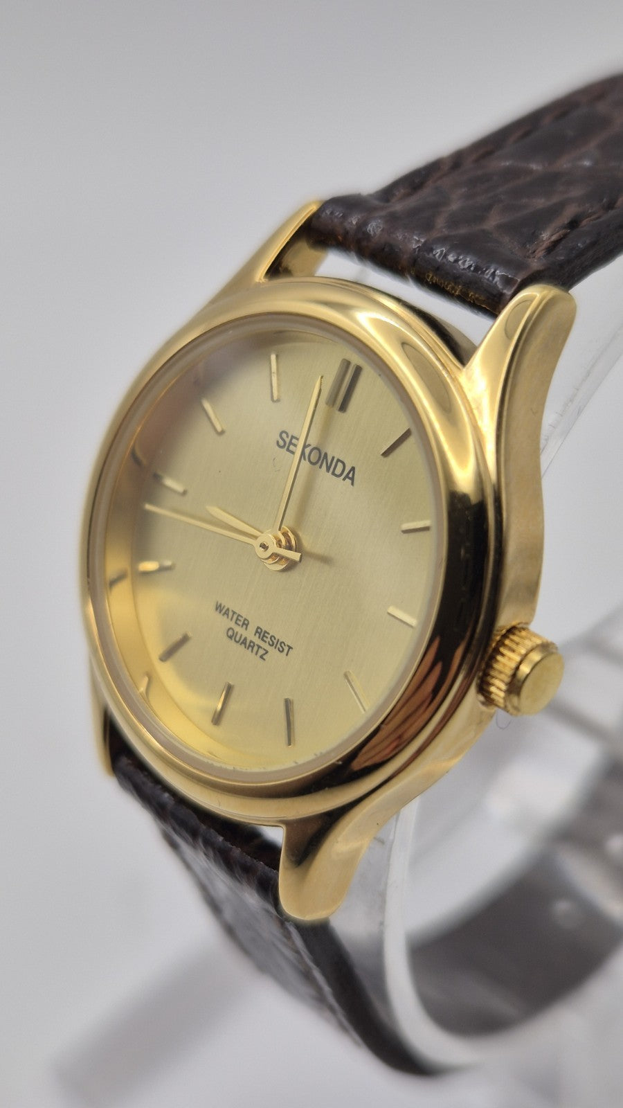 Sekonda Classic Quartz Watch with a gold-plated case and a brown, croc-effect...10