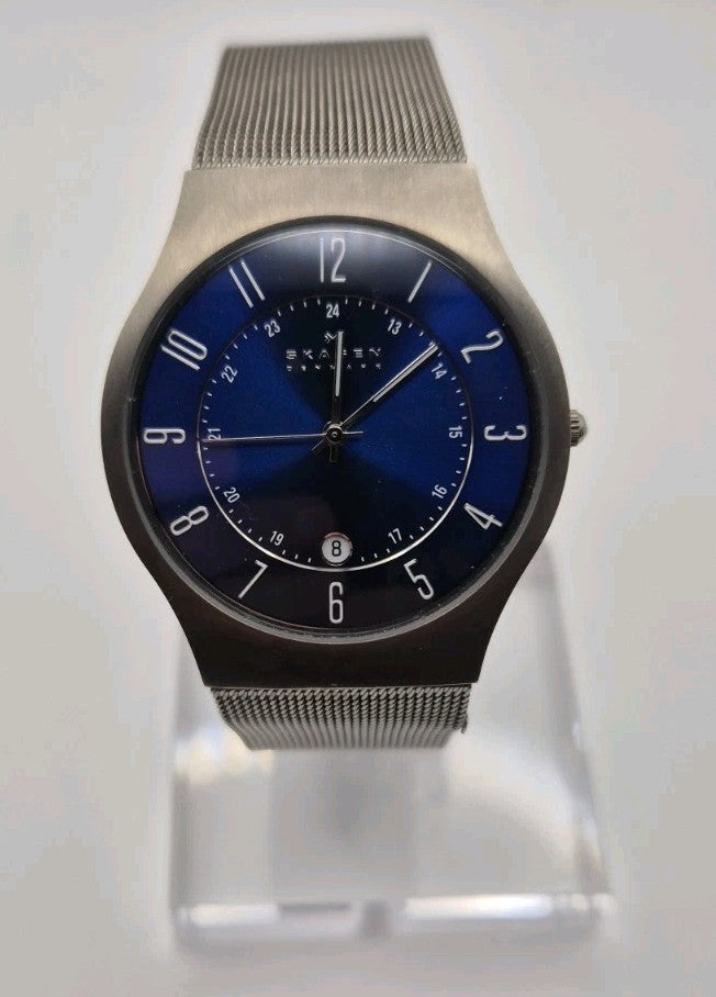 Skagen Denmark 233XLTTN Titanium Blue Dial Mesh Quartz Watch Date  Box1