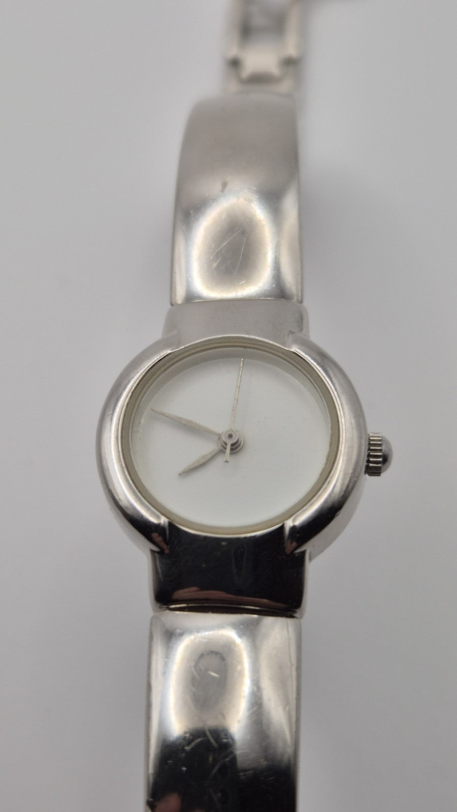 St Michael M & S ladies silver tone bangle wrist watch with new battery0