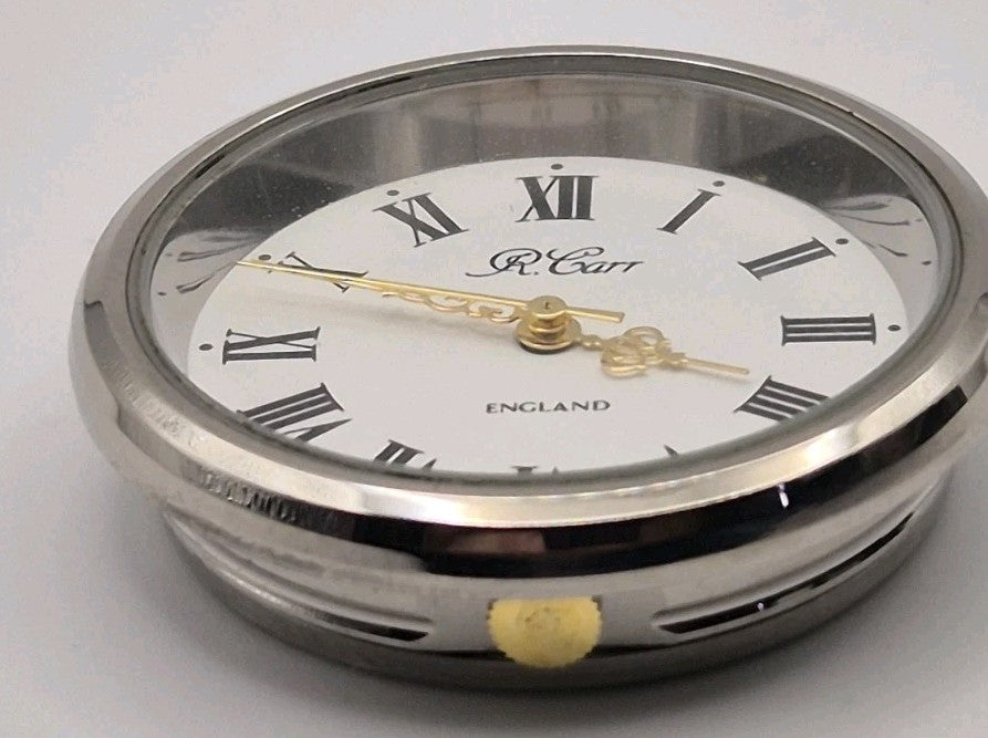 R. Carr hallmarked sterling silver desk clock featuring a classic beaded...15