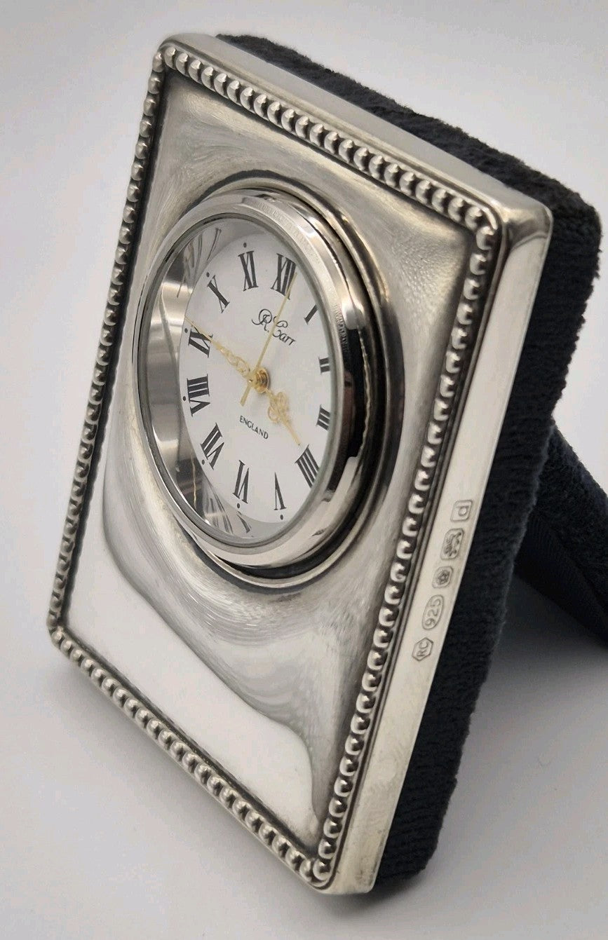 R. Carr hallmarked sterling silver desk clock featuring a classic beaded...0