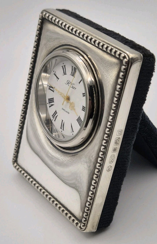 R. Carr hallmarked sterling silver desk clock featuring a classic beaded...0