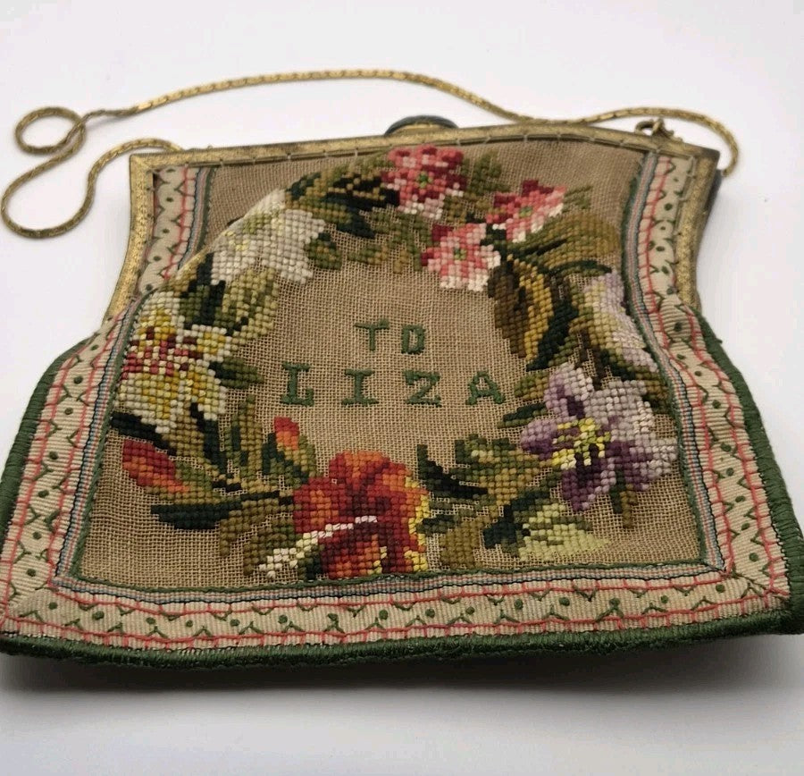 Antique needlepoint or petit point tapestry handbag11