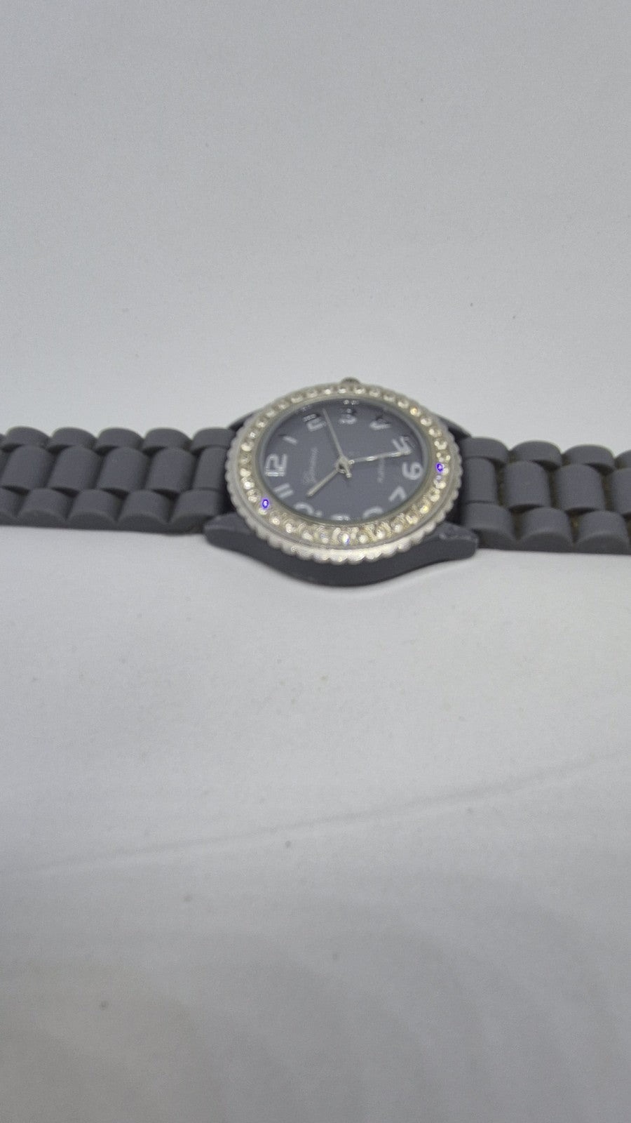 Geneva Grey & Silver Tone Rhinestones Ladies Watch with Silicone Band Costume...4