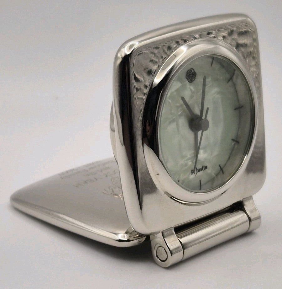 St Justin Analogue Folding Travel Alarm Clock Silver Metal1
