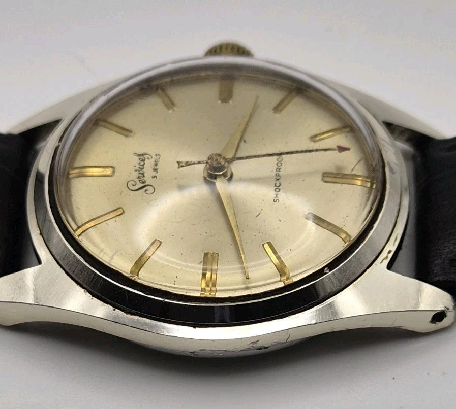 Vintage Services 5 Jewels Shockproof Date Manual Wind Watch 34mm 1960s10