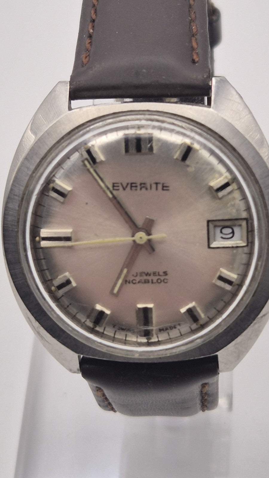 Vintage Everite 17 Jewels Incabloc Swiss Made Mens Mechanical Watch1