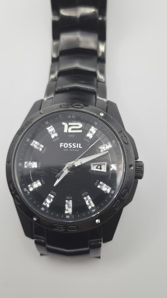 Fossil Men AM4174 Fashion Date Black Stainless Steel Quartz Watch0